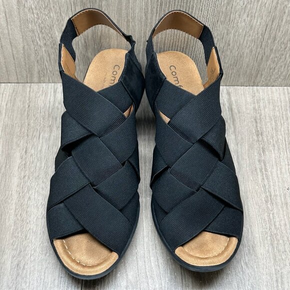 Comfortiva Sandals Women Sz 6.5M Elastic Criss Cross Strap Farrow Open Toe Black - Picture 3 of 12